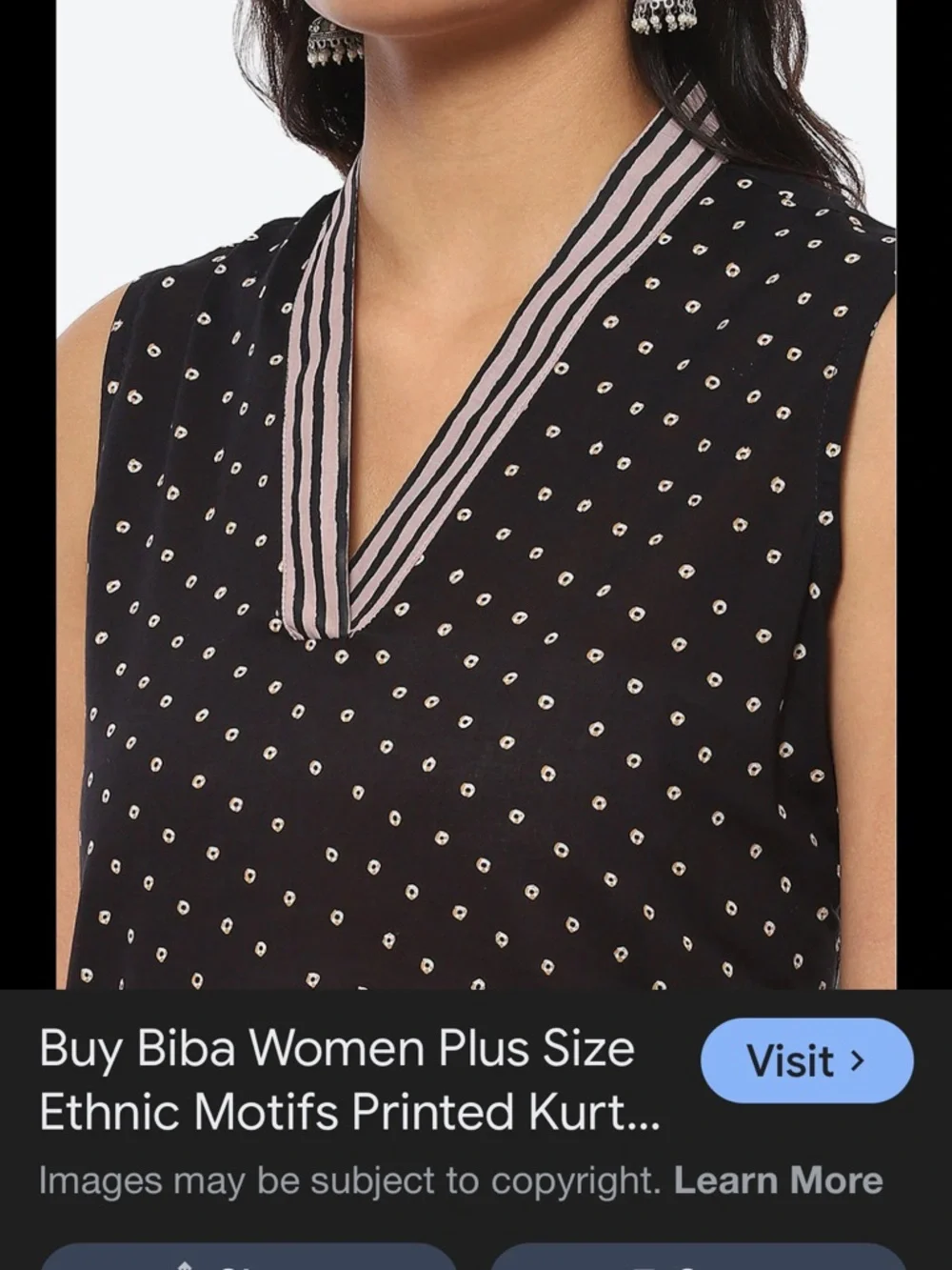 Biba Bandhani Printed Kurta Top Women Sz 36 Sleeveless V Neck Cotton boho - Picture 2 of 10